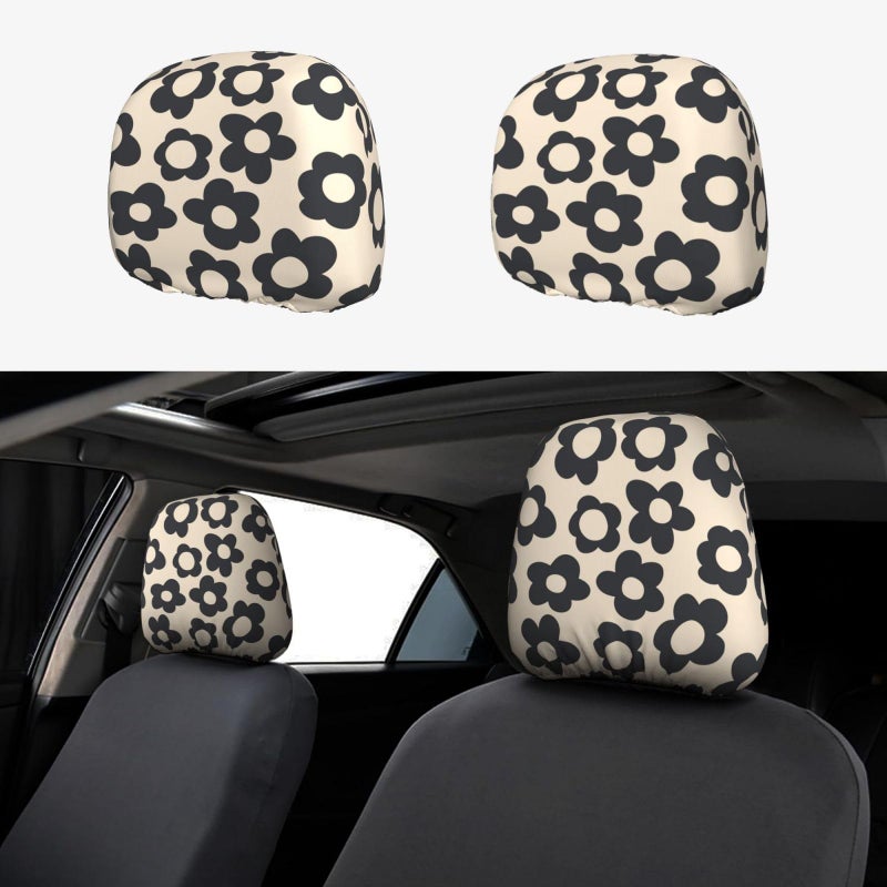 YANGDADA Vintage Groovy Flowers Cute Car Head Rest Covers 2 Piece Elastic Car Seat Headrest Protector Universal Fit Most Vehicles Auto Interior Accessories for Women Men - Image 1