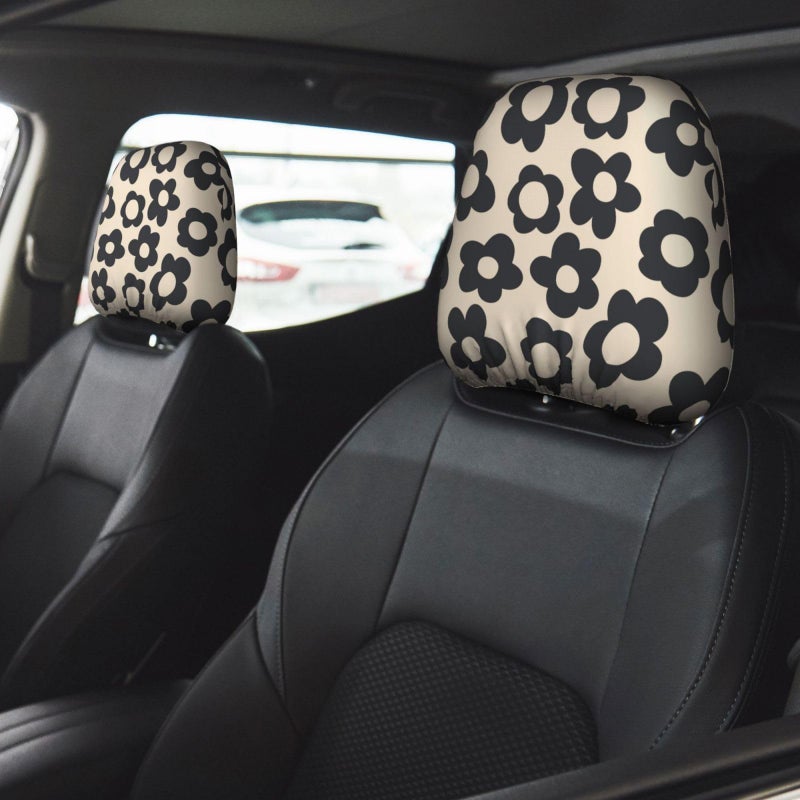 YANGDADA Vintage Groovy Flowers Cute Car Head Rest Covers 2 Piece Elastic Car Seat Headrest Protector Universal Fit Most Vehicles Auto Interior Accessories for Women Men - Image 2