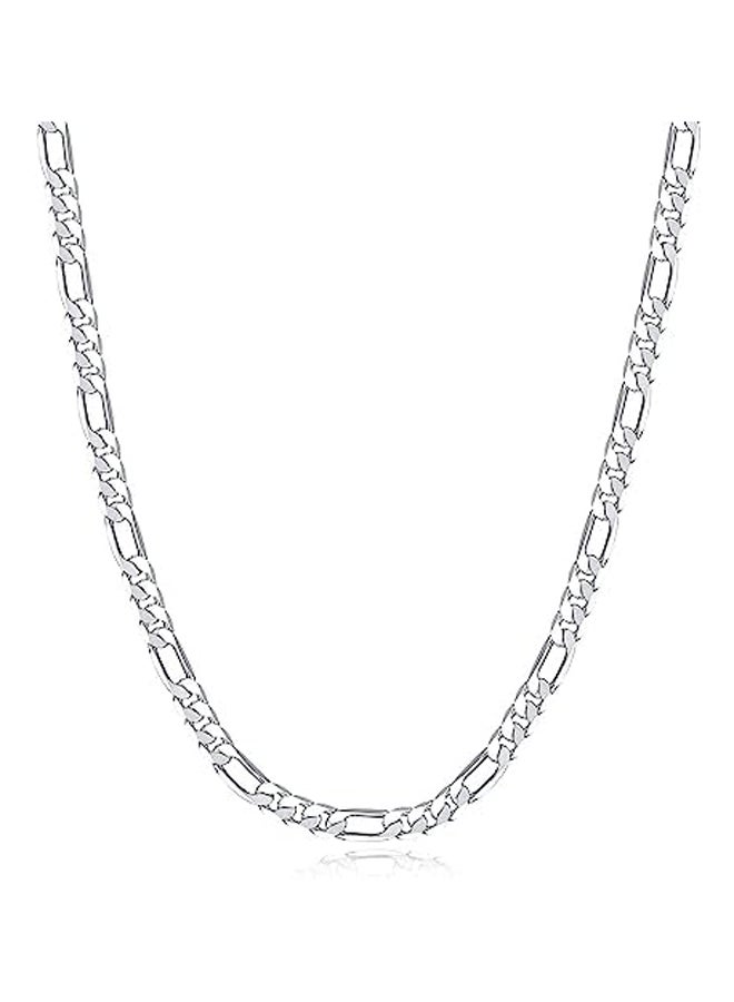 925 Sterling Silver Clasp 4mm Figaro Chain Diamond Cut Chain Necklace