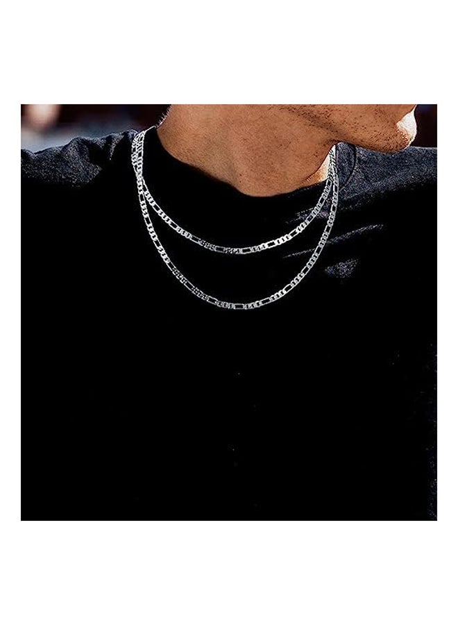 925 Sterling Silver Clasp 4mm Figaro Chain Diamond Cut Chain Necklace