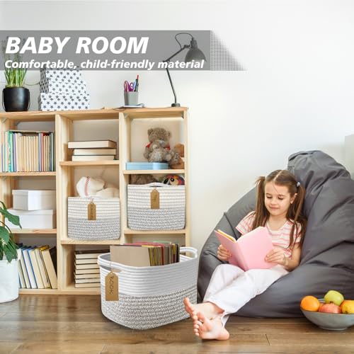 Tailoreadily Woven Storage Basket Cotton Rope Closet Organizers Bins for Clothes Blanket Towels Stylish Gift Baskets with Handles 134 x 93 x 95 in White and Grey Pack of 1 - Image 3