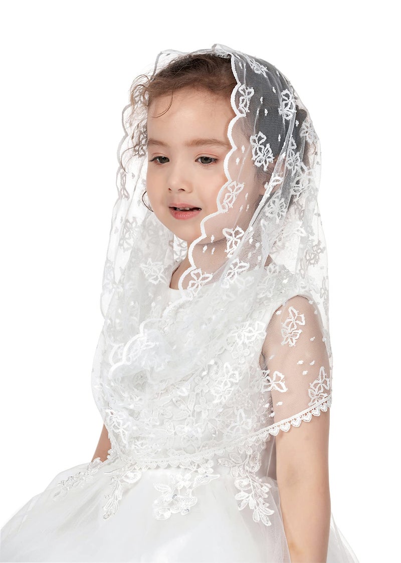 PAMOR Infinity First Communion Veils for Girls Lace Chapel Veil Mantilla Veils Latin Lass Church Veil for Catholic Baptism (White B) - Image 1