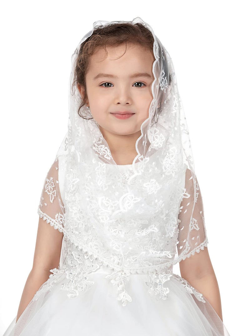 PAMOR Infinity First Communion Veils for Girls Lace Chapel Veil Mantilla Veils Latin Lass Church Veil for Catholic Baptism (White B) - Image 4