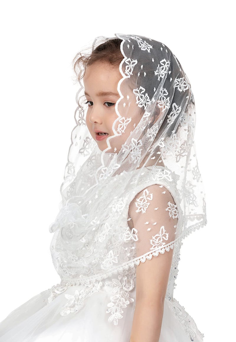 PAMOR Infinity First Communion Veils for Girls Lace Chapel Veil Mantilla Veils Latin Lass Church Veil for Catholic Baptism (White B) - Image 3