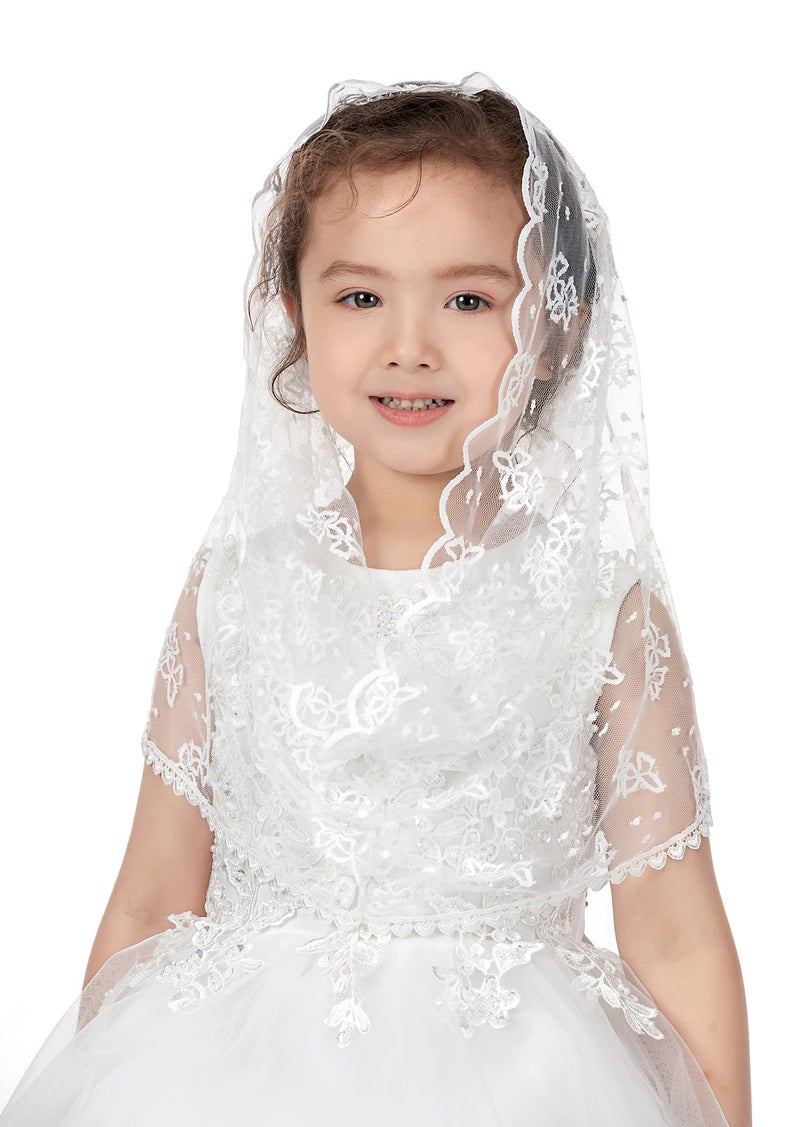 PAMOR Infinity First Communion Veils for Girls Lace Chapel Veil Mantilla Veils Latin Lass Church Veil for Catholic Baptism (White B) - Image 2