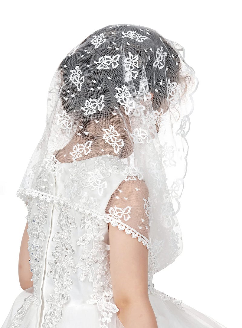 PAMOR Infinity First Communion Veils for Girls Lace Chapel Veil Mantilla Veils Latin Lass Church Veil for Catholic Baptism (White B) - Image 5