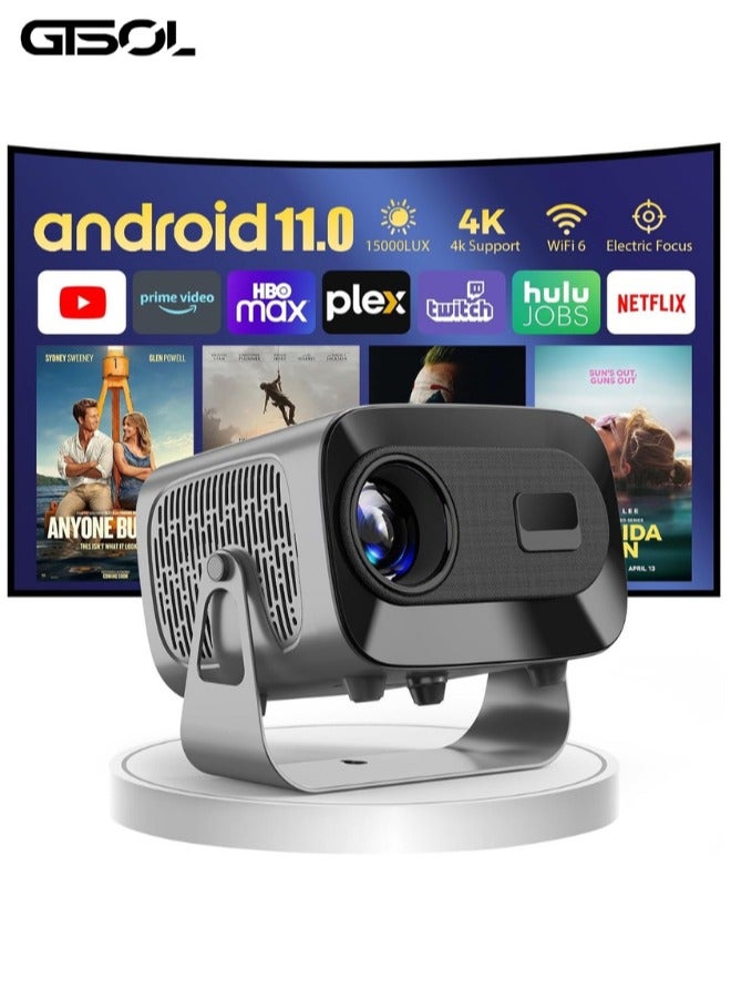 GTSOL Projector [ Android 11.0/Electric focus] with WiFi 6 and Auto keystone,15000lumens Movie Projector,Full HD 1080P Supported 360° Angle adjustment Video Projector,home theater A10 PLUS  - Image 1