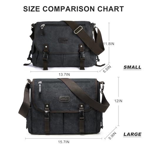 WEPLAN حقيبة رسول للرجال، حقيبة كتف قماشية للجنسين، حقائب رسول عسكرية كلاسيكية عتيقة للنساء، حقيبة ساتشيل، حقيبة كتب عبر الجسم، سوداء - Image 3