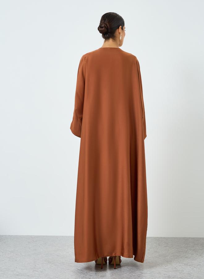 Take Two Women Coffee Brown Solid Long Sleeve Abaya - Image 4
