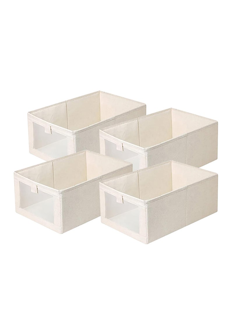 HOUSE OF QUIRK House of Quirk Durable And Versatile Closet Organizers and Rectangle Storage Boxes, Fabric Storage Containers For Pants, Shirt, Sweaters, Bra Panty, Socks (Beige,Pack Of 4) 