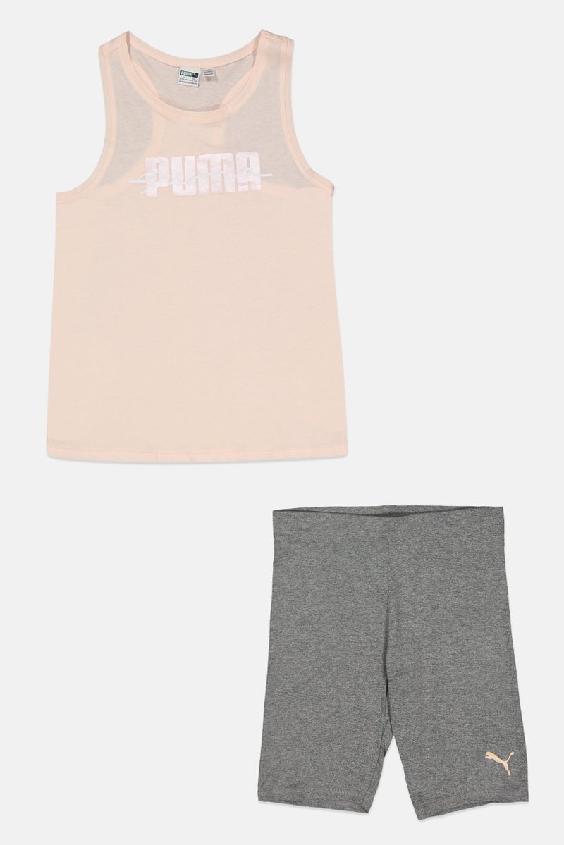PUMA طقم بنات أطفال مكون من قطعتين بلا أكمام، بيج/رمادي - Image 1