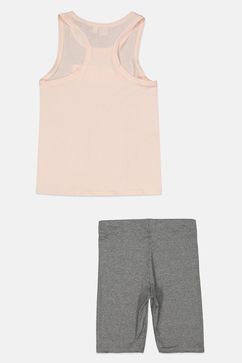 PUMA طقم بنات أطفال مكون من قطعتين بلا أكمام، بيج/رمادي - Image 2