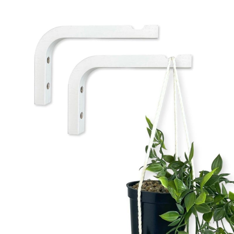 EvenWood 2Piece Set of Plant Hooks for Wall 6 inch Mounted Wooden Plant Hook Indoor and Outdoor Bracket Plant Hanger for Planters Lanterns Bird Feeders Patio Decorations White - Image 2