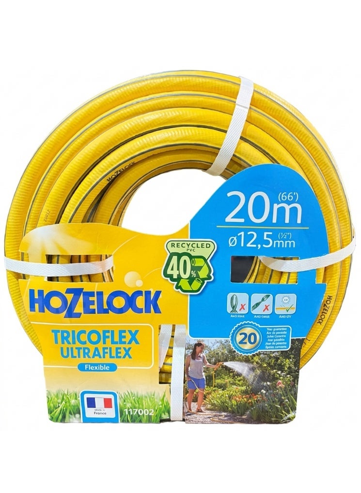 Hozelock Tricoflex Ultraflex Flexible Hose Weather-Resistant Anti-Twist And Anti-Kink Hose Yellow 20M-12.5Mm - Image 1