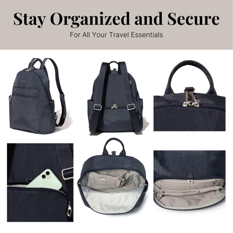 Baggallini Securtex® Anti-theft Vacation Travel Backpack 10x13" Slash-Resistant Nylon Daypack w/RFID, French Navy - Image 5