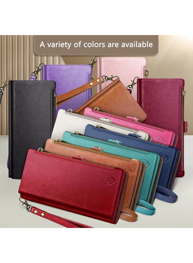 XcaseBar Compatible with iPhone 15 6.1" Wallet case with Zipper Credit Card Holder【RFID Blocking】,Flip Folio Book PU Leather Phone case Shockproof Cover Men Women for Apple 15 case Wine Red - Image 3