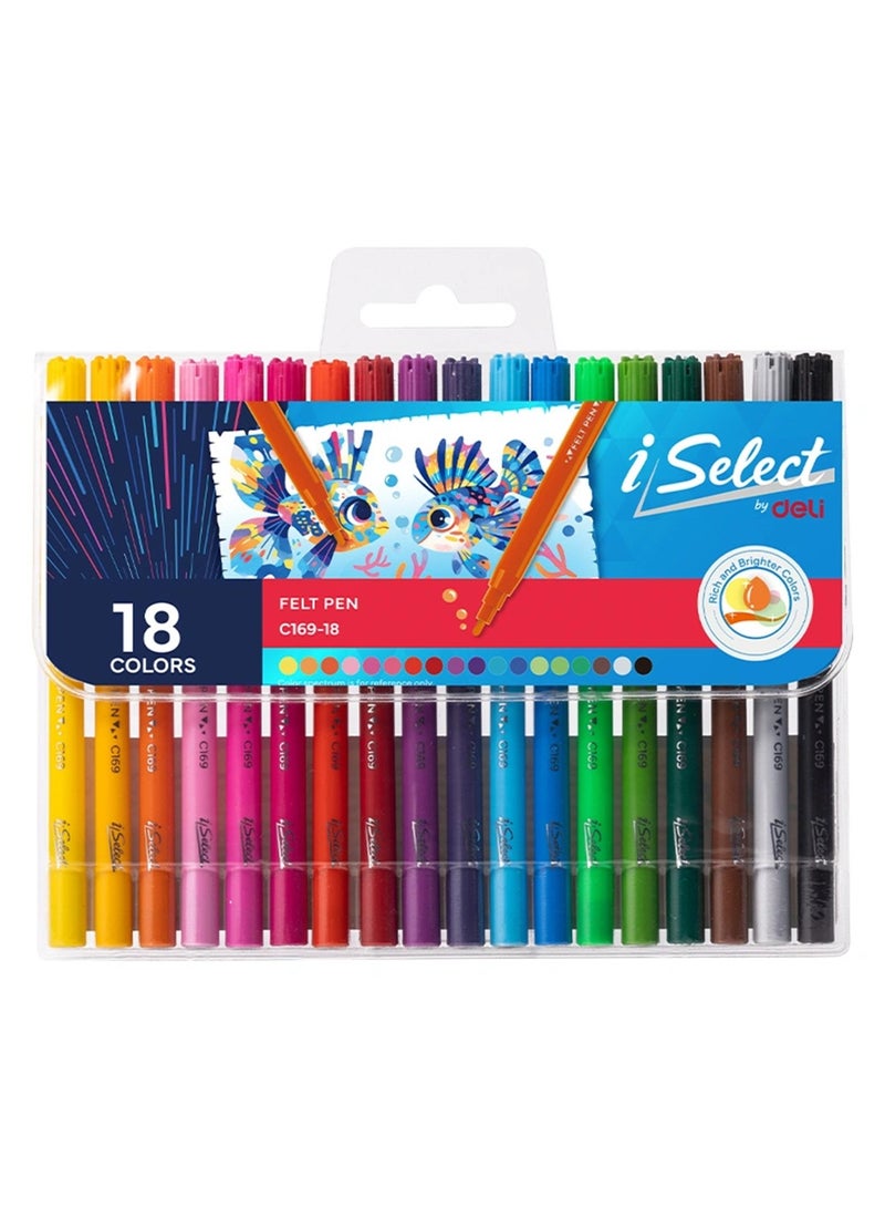 Deli أقلام تلوين مصنوعة من الفelt 18 قطعة متعددة الألوان - Image 1