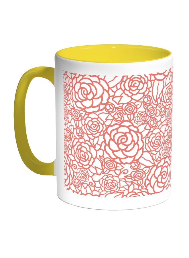 RYN Flowers Motifs Printed Coffee Mug Red/White/Yellow 11ounce