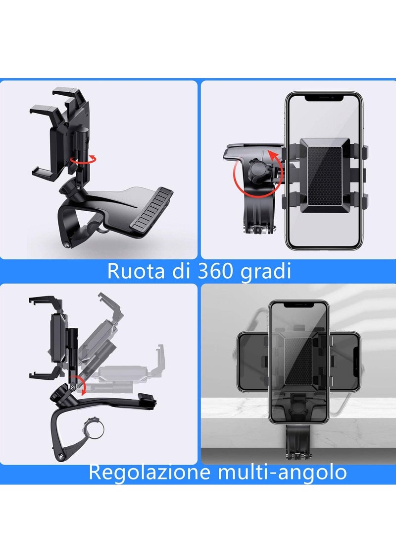 Captaintech Car Phone Holder - 360° Adjustable Dashboard & Rearview Mirror Mount for 3 to 7 Inch Smartphones, Multifunction Center Console Clip - Image 3