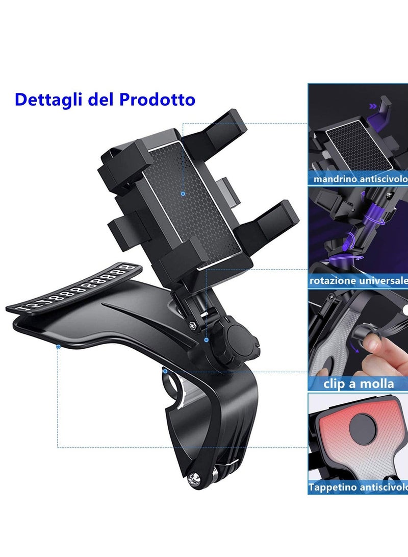 Captaintech Car Phone Holder - 360° Adjustable Dashboard & Rearview Mirror Mount for 3 to 7 Inch Smartphones, Multifunction Center Console Clip - Image 5