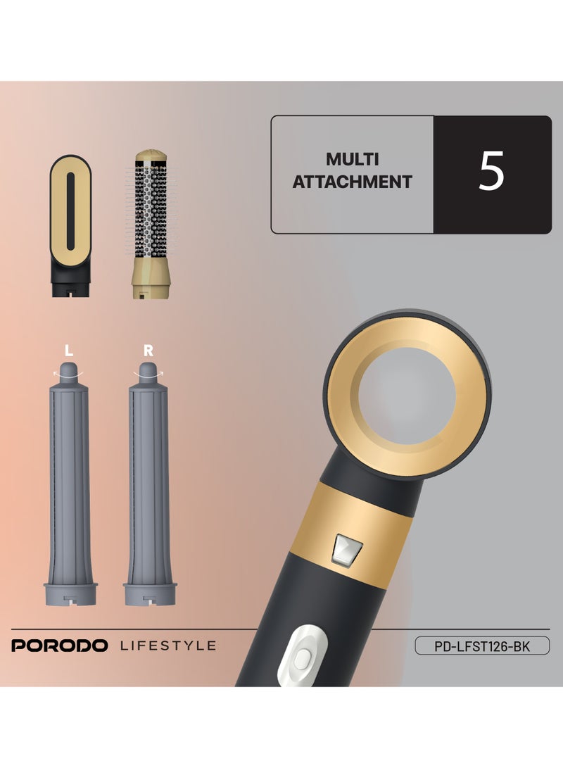 porodo Multi-Styling Hair Dryer Set with 5 Drying Combs / No-Frizz Negative Ions / 30mm spiral curler / Straightening / Volumizing and Curling - Black - Image 3