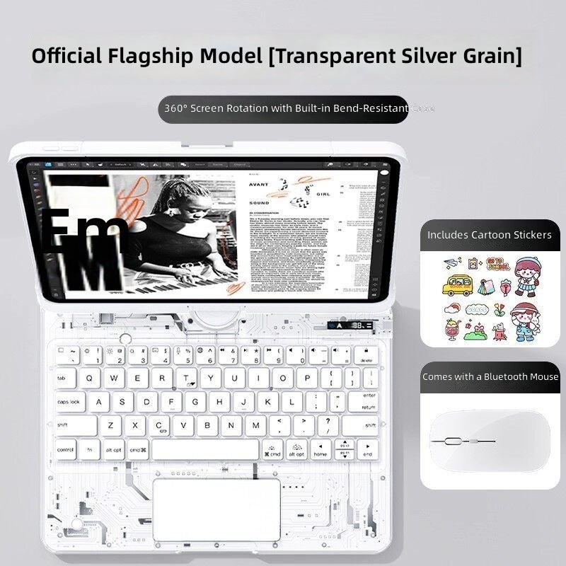 إي فاس مول غطاء لوحي دوار مع لوحة مفاتيح ماكية لآيباد أير 8 وبرو 11 بوصة