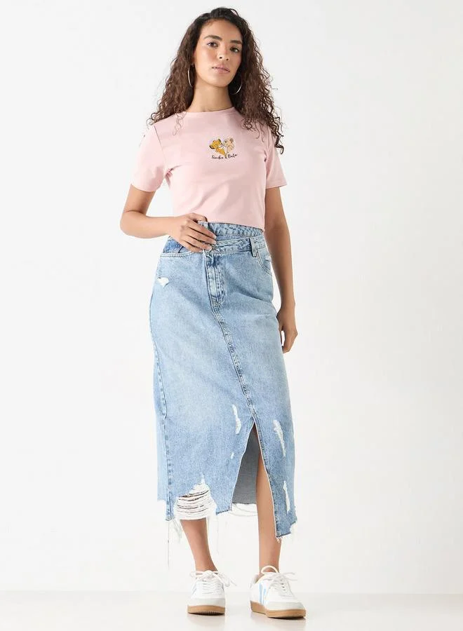 Lee Cooper Lee Cooper Ripped Detail Asymmetric Denim Skirt with Pockets