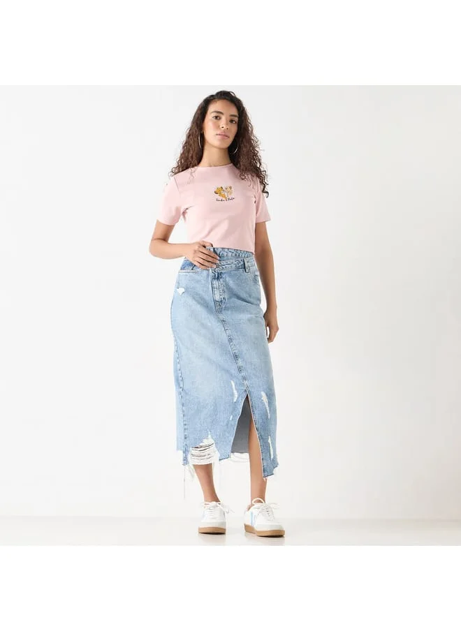 Lee Cooper Lee Cooper Ripped Detail Asymmetric Denim Skirt with Pockets