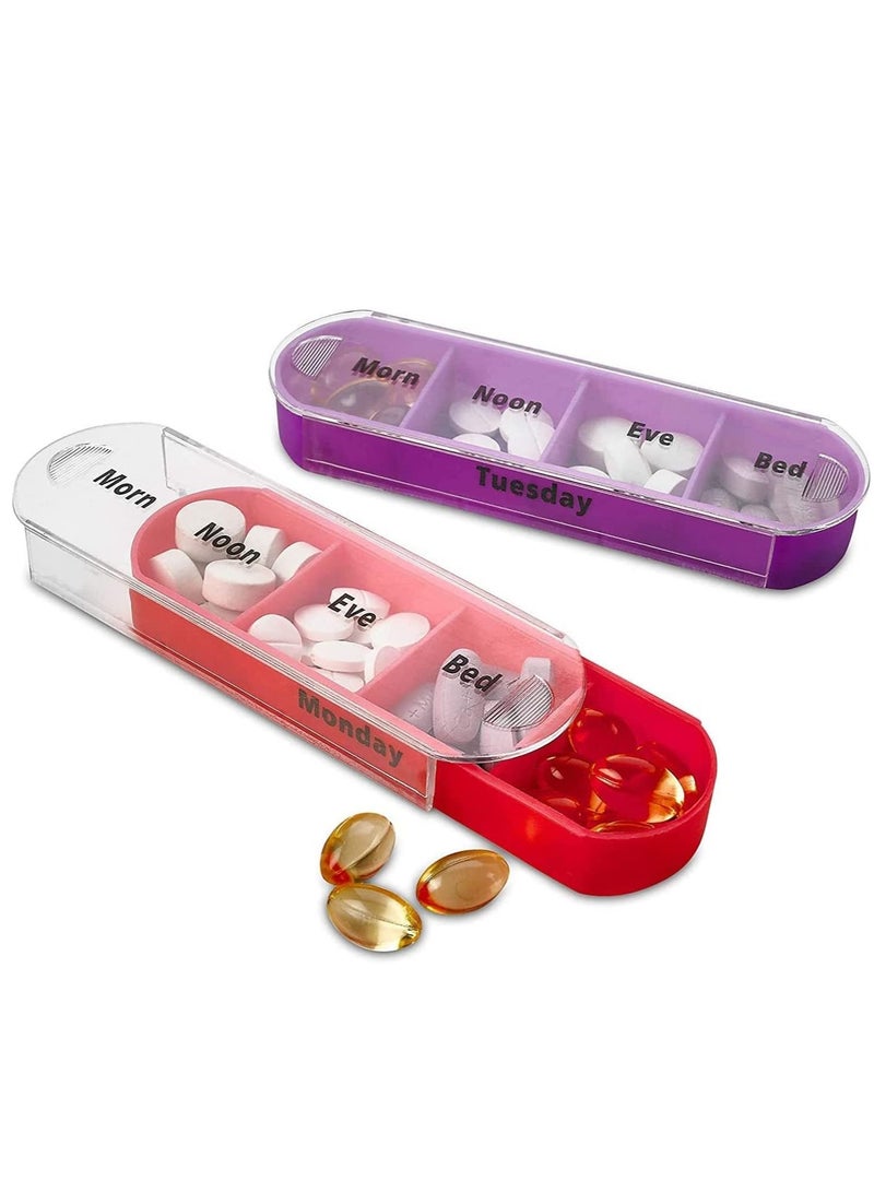 Pill Organizer, Large Capacity Weekly Box Four Times-a-Day, 1 Dispenser with Stackable AM/PM Compartments, Rainbow Morning and Evening Case 28 Dividers BPA-Free Medicine - Image 3