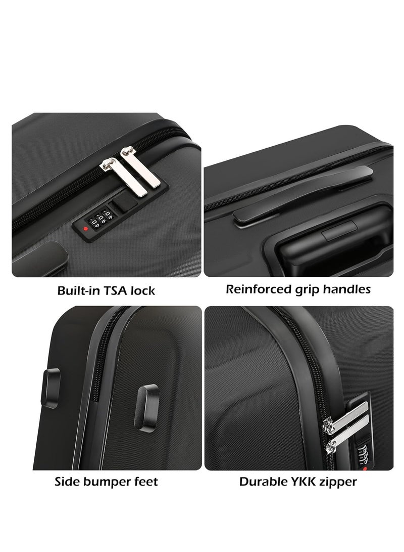 ويمارت مجموعة حقائب سفر Wemart المكونة من 3 قطع (20 بوصة، 24 بوصة، 28 بوصة)، حقيبة سفر قابلة للتوسيع، حقيبة سفر صلبة من مادة ABS+PC مع عجلات دوارة، مجموعة حقائب سفر قابلة للحمل باللون الرمادي - Image 4