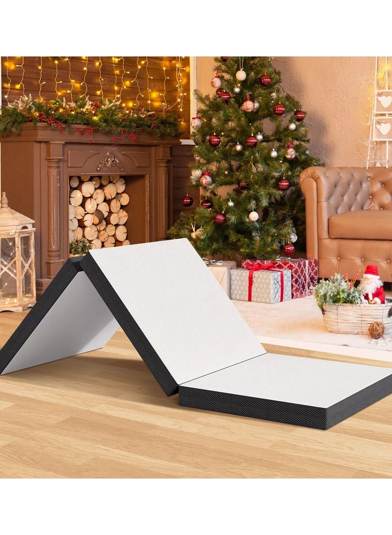 Comfy White Folding Portable Knitted Cotton 180 X 90 X 10cm Mattress With Black Border - Image 2