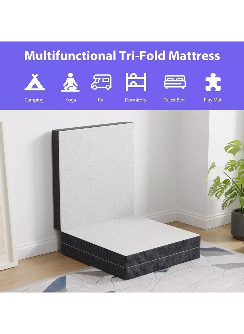 Comfy White Folding Portable Knitted Cotton 180 X 90 X 10cm Mattress With Black Border - Image 4