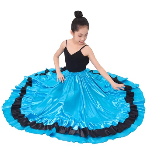 Backgarden 30" Girls Blue Black Ruffles Layers Satin Long Dance Skirt Dance Wear - Image 2