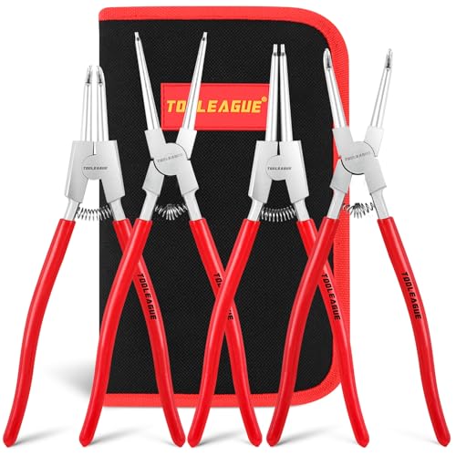 TOOLEAGUE 4 Pcs Snap Ring Pliers Set, Circlip Pliers, 13 inches Internal/External Heavy Duty for Ring Remover Retaining Straight Bent Lock Ring Pliers Set - Image 1
