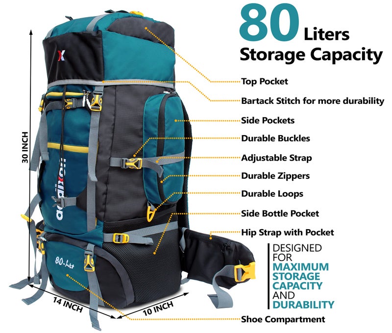 addixon TRAVEL HIKING BAGPACKS RUCKSACK TRAVEL BACKPACK FOR ADVENTURES TREKS Rucksack - 80 L (Black) - Image 2
