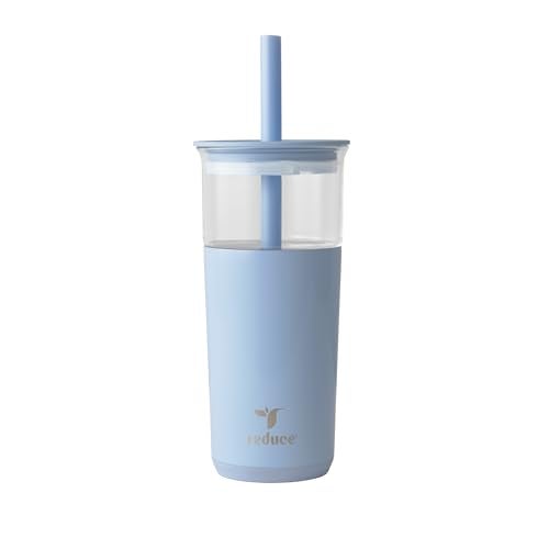 REDUCE Aspen 20 oz Vacuum Insulated Glass Tumbler with Lid  Extra Wide Straw  Keeps Drinks Cold for 12 Hrs  Ideal for Iced Coffee Smoothies  Boba  Dishwasher Safe Soft Base  Glacier