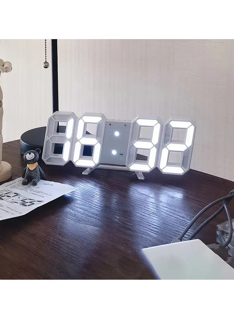 ليموس ساعة منبه رقمية ثلاثية الأبعاد مع إضاءة ليد بيضاء مع سطوع تلقائي قابل للتعديل، وعرض الوقت/التاريخ ودرجة الحرارة لمدة 12/24 ساعة، وساعة منبه كهربائية ليلية لتزيين المنزل الحديث  - Image 5