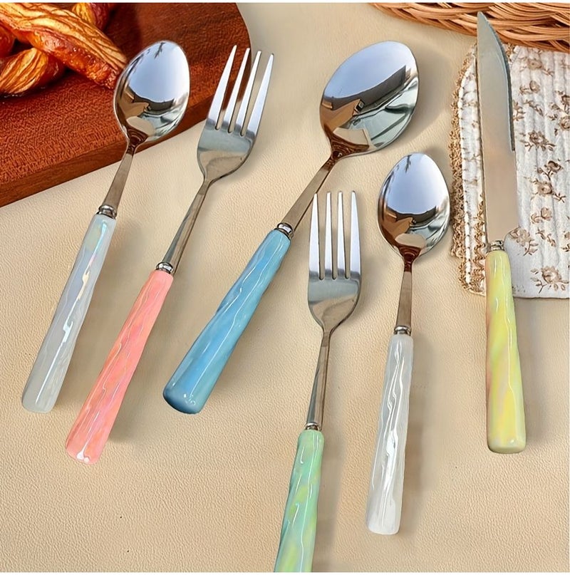 3 Pieces Pink Ceramic Handle Stainless Steel Tableware Set With Knife Fork And Spoon For Home Restaurant Kitchen Daily Dining Party Holiday Gatherings - Image 2