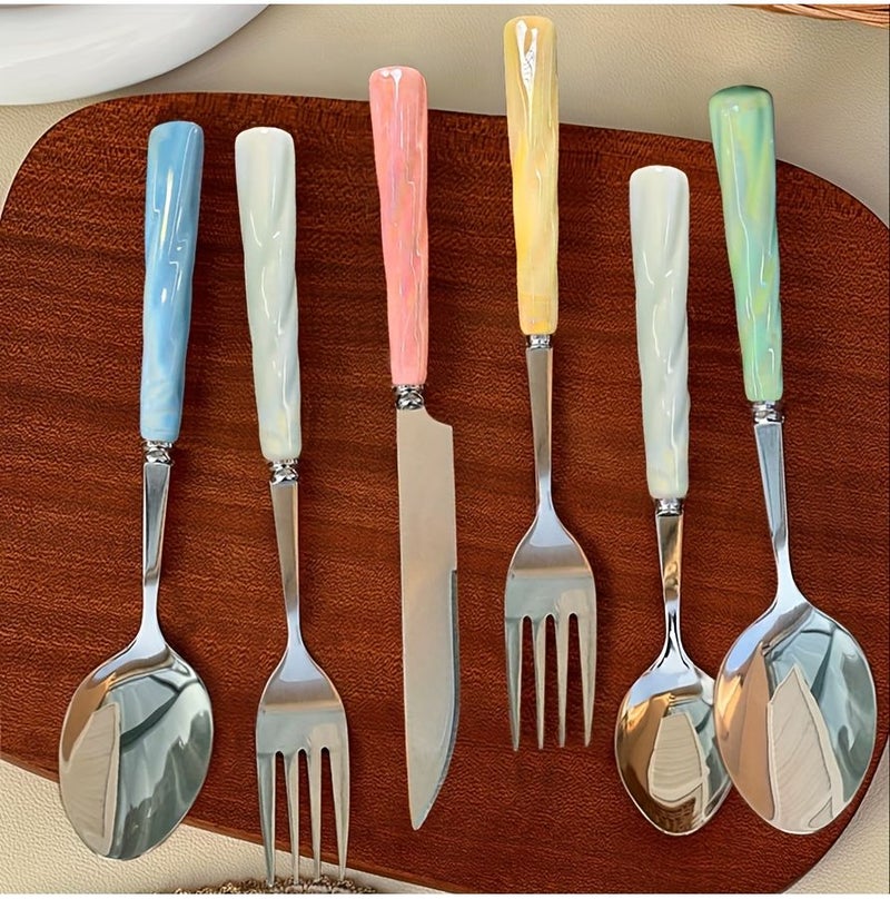 3 Pieces Pink Ceramic Handle Stainless Steel Tableware Set With Knife Fork And Spoon For Home Restaurant Kitchen Daily Dining Party Holiday Gatherings - Image 4