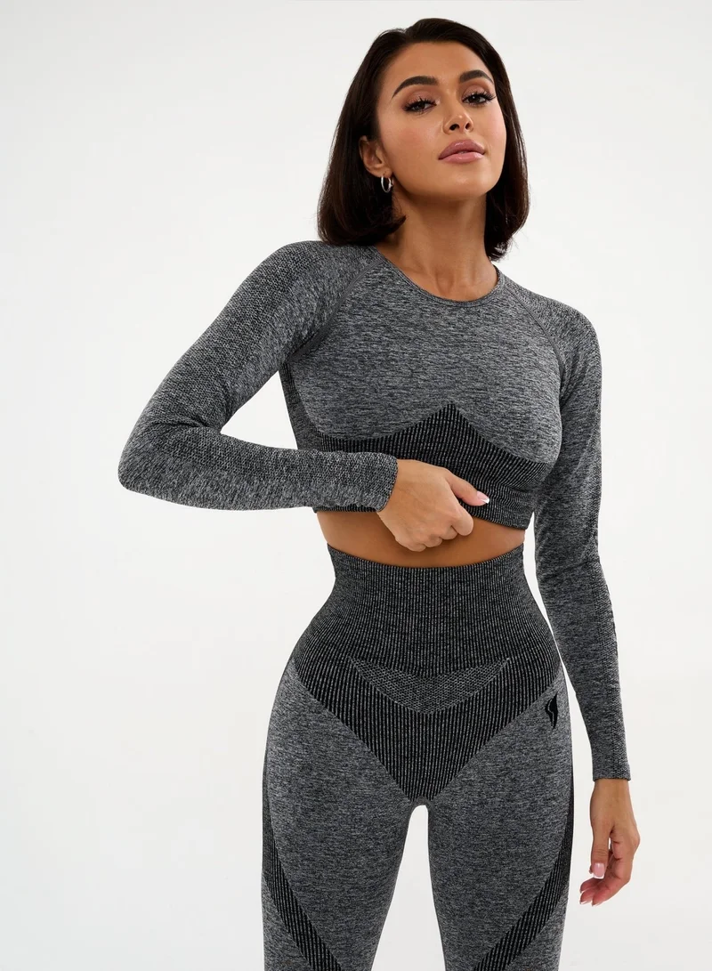 Bona Fide Majestic Rash Gray Melanje Bona Fide Workout Tops for Women - Short/Long Sleeve Compression Shirt - Breathable Tight Crop Top for Gym, Running, Yoga for Women | Best Price UAE