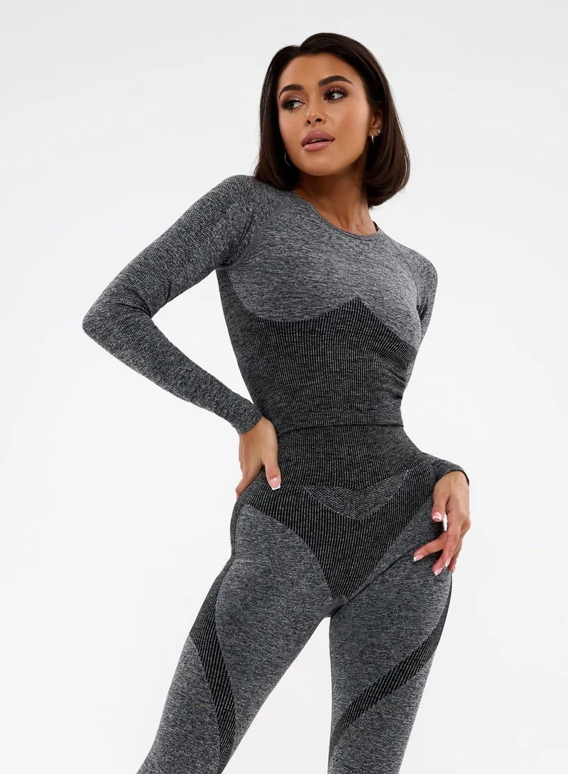 Bona Fide Majestic Rash Gray Melanje Bona Fide Workout Tops for Women - Short/Long Sleeve Compression Shirt - Breathable Tight Crop Top for Gym, Running, Yoga for Women | Best Price UAE