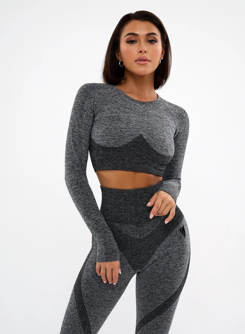 Majestic Rash Melanje Crop Gym Top for Women