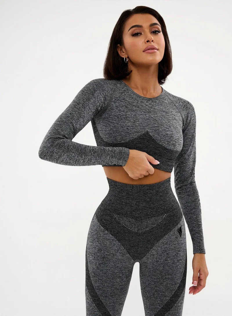 Bona Fide Majestic Rash Gray Melanje Majestic Rash Melanje Crop Gym Top for Women for Women | Best Price UAE