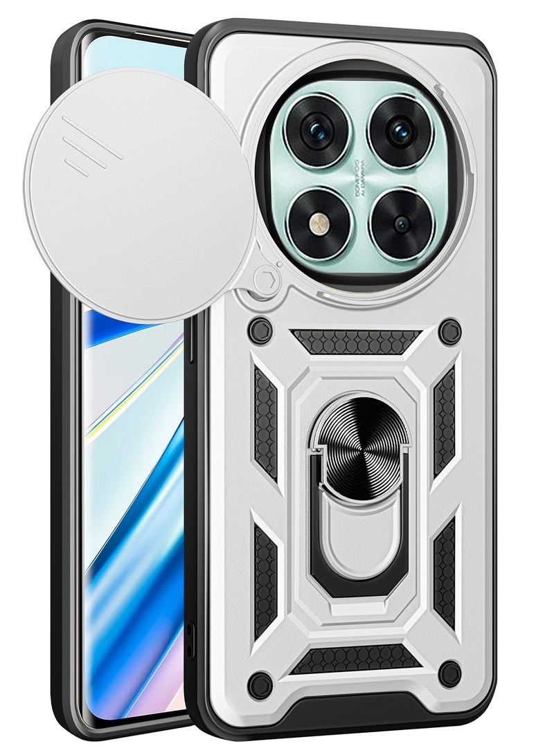 جراب حمايه مقاوم للصدمات وحمايه للكاميرا مزود بدبله معدنيه متوافق مع  Redmi Note 14 Pro+ / Redmi Note 14 Pro Plus (فضي)