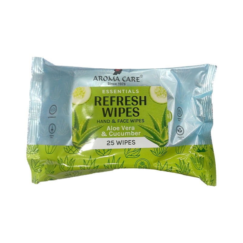Aroma Care Essentials Aloe Vera Cucumber Refresh Wipes 25 Wipes Pack Of 2 Cooling Hydrating Wet Wipes for Face Body Soft AlcoholFree SkinFriendly Cleansing Wipes for All Skin Types