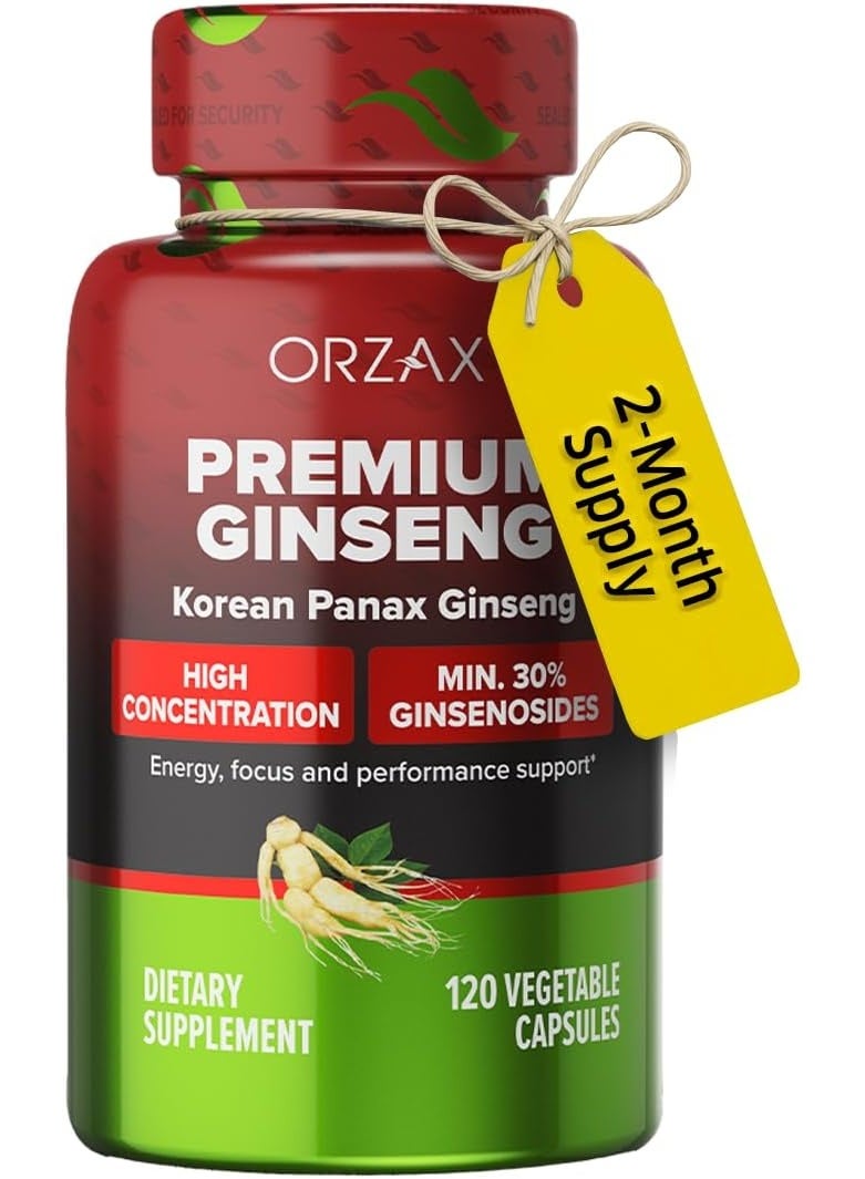 ORZAX Ginseng, 30% Ginsenosides, 1000 mg Premium 120 Vegetable Capsules