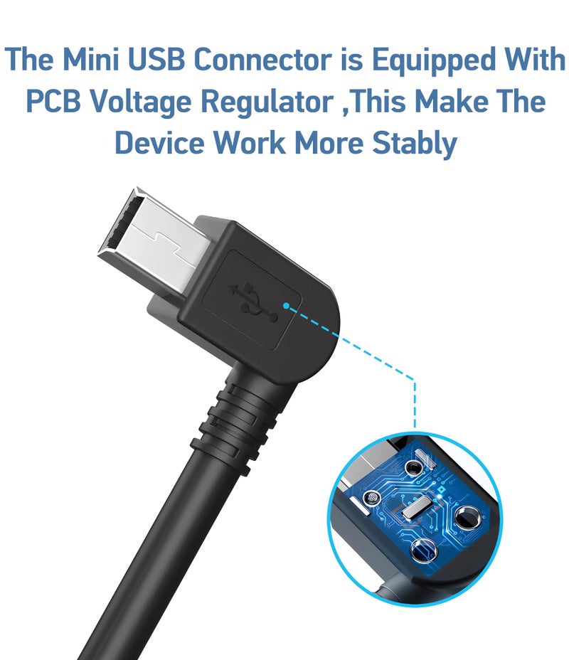 Pixelman كابل شحن بيكسلمان بطول 6.6 قدم لجارمين، كابل طاقة ميني USB عالمي بزاوية 90 درجة لملاحة السيارة GPS، زومو XT درايفسمارت 65 ديزل توم توم - Image 2