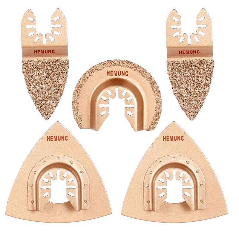 HEMUNC 5pcs Mixed Universal Carbide oscillating Tool Blades Set for Tile Grout Mortar Concrete Masonry - Image 2