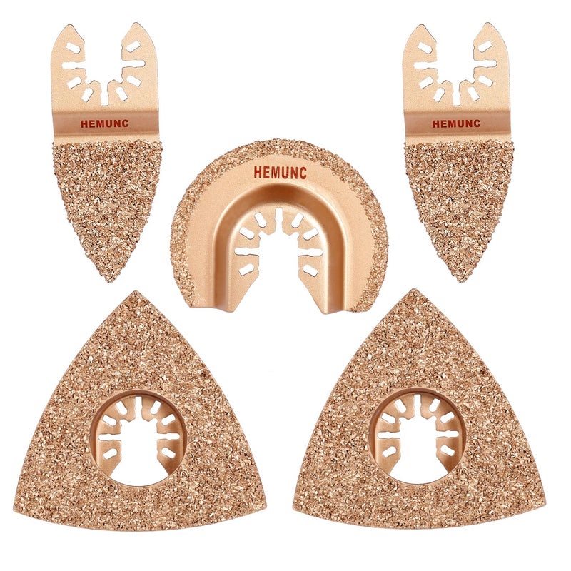 HEMUNC 5pcs Mixed Universal Carbide oscillating Tool Blades Set for Tile Grout Mortar Concrete Masonry - Image 1