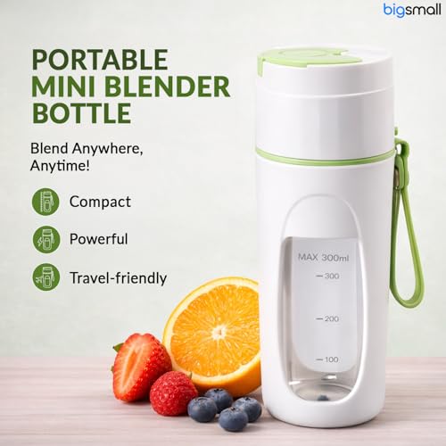 Bigsmall Portable USB Rechargeable Blender for Smoothies, Juices, Milkshakes, Baby Food, Ice Crushing | 340ml | Leak-Proof Lid 2400mAh | 8 Stainless Steel Blades | Electric Juicer Mixer Bottle (Green) - Image 2